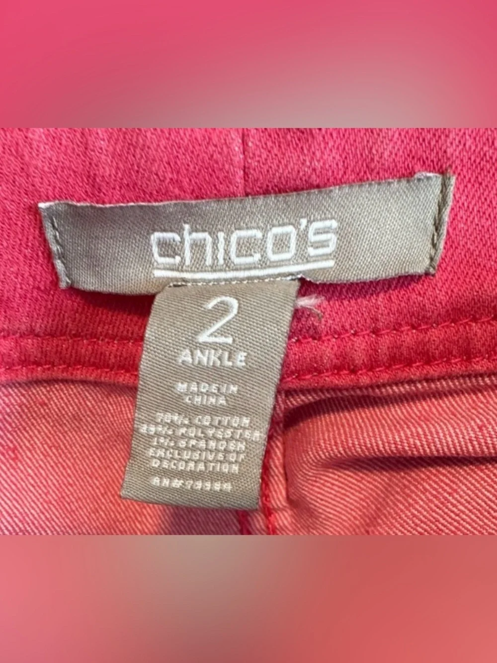 Chico’s Pink Straight Leg Ankle‎ Jeans Women’s Size 2